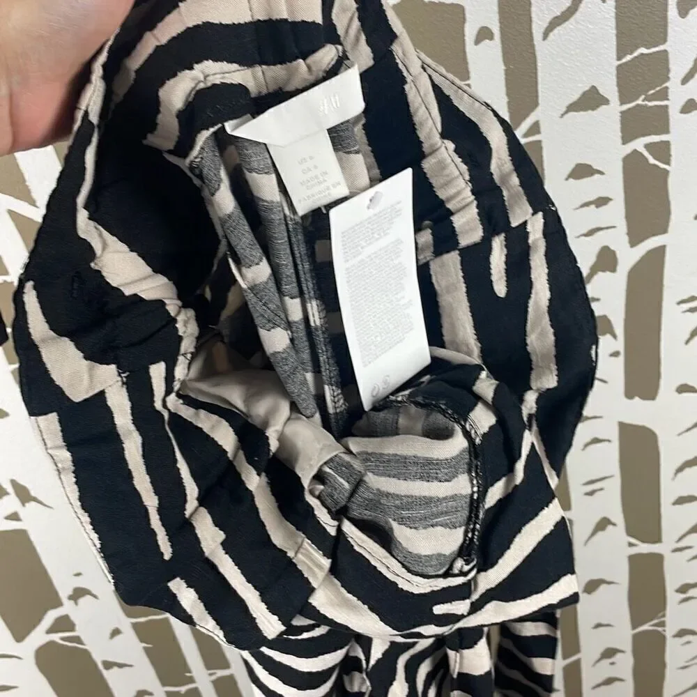 Linen Blend Zebra Print High Rise Paper Bag Waist Tapered Cropped Pants NEW 6